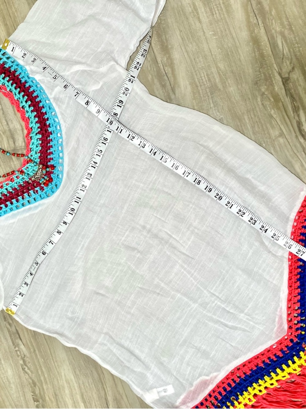 Granny fringe crochet boho tunic dress cover up w hippy Gypsy beach vibe - Picture 5 of 13
